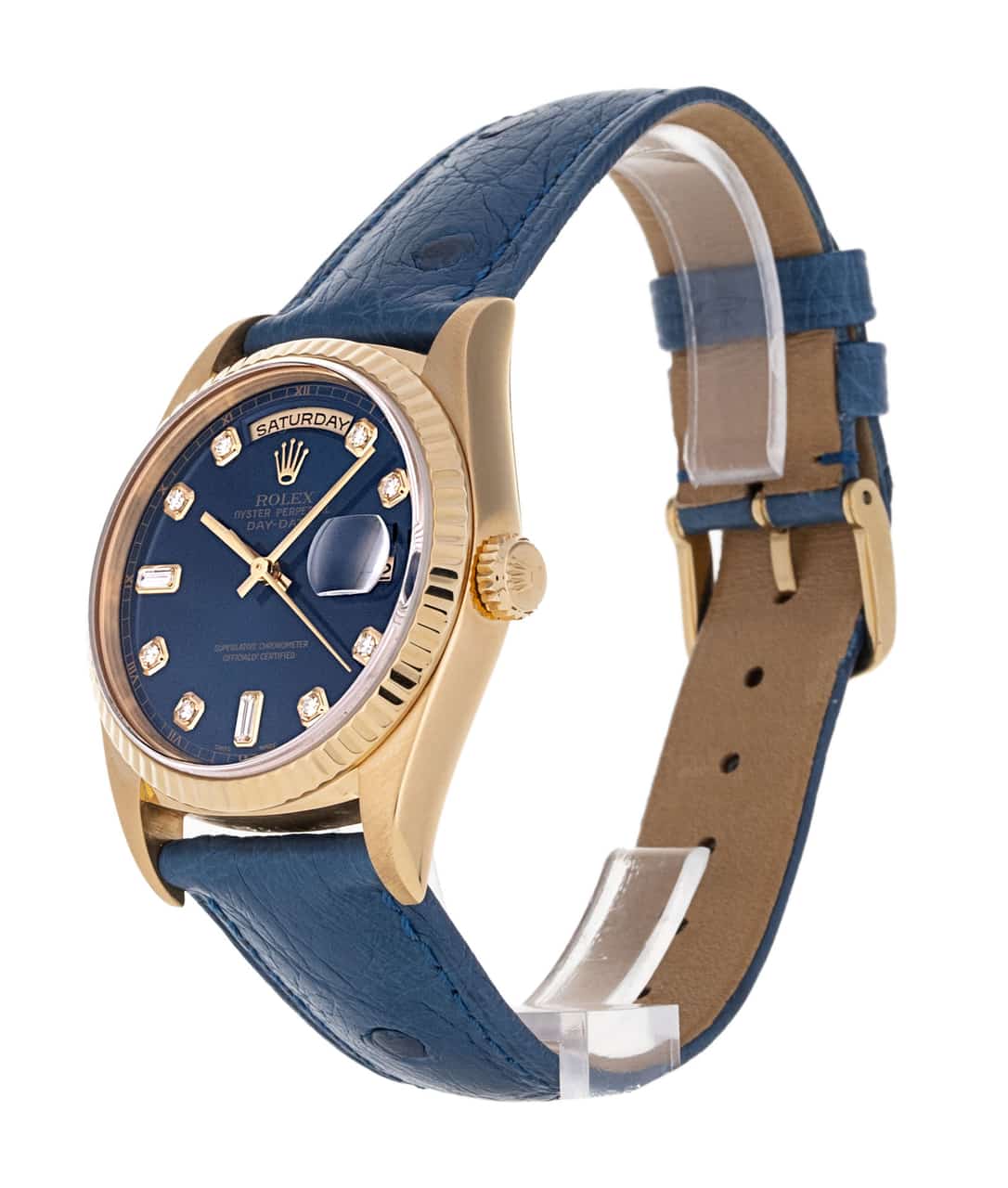 Rolex Day Date 18238 Blue Diamond Dial Leather Strap